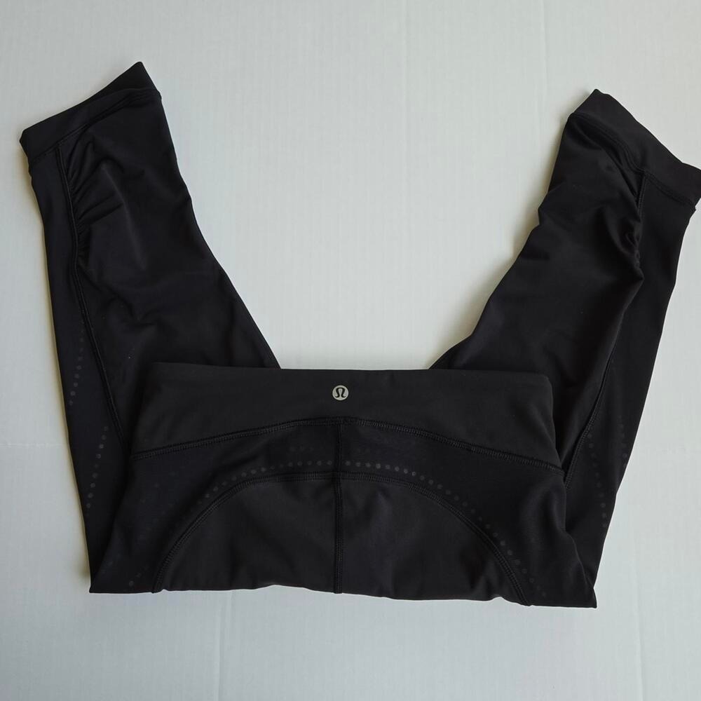 Lululemon Black Mesh Reflective Ruched Crop Leggings Size 6 Zipper Pocket Active - Picture 5 of 8